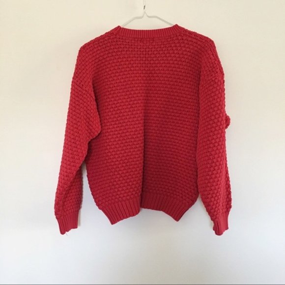 NEIMAN MARCUS OVERSIZED HOT RED VINTAGE SWEATER - Picture 3 of 4